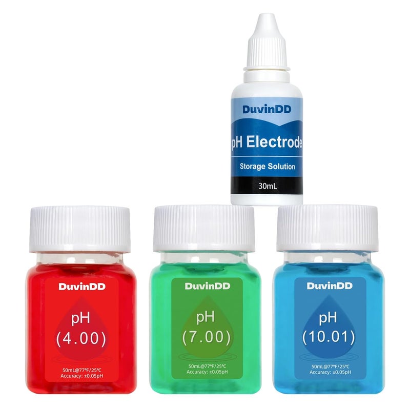 DuvinDD pH Calibration Buffer Solution Kit pH 4.00/7.00/10.01, for Precisely Calibrate pH Meter and pH Tester, Plus 30ml KCL pH Probe Storage Solution - Image 1